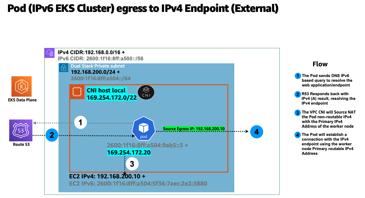 EKS/IPv6, IPv4 egress-only flow
