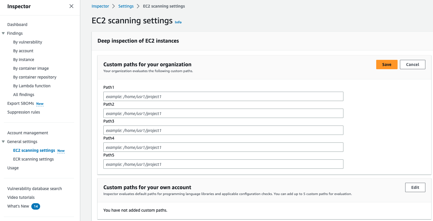 Inspector EC2 scan settings