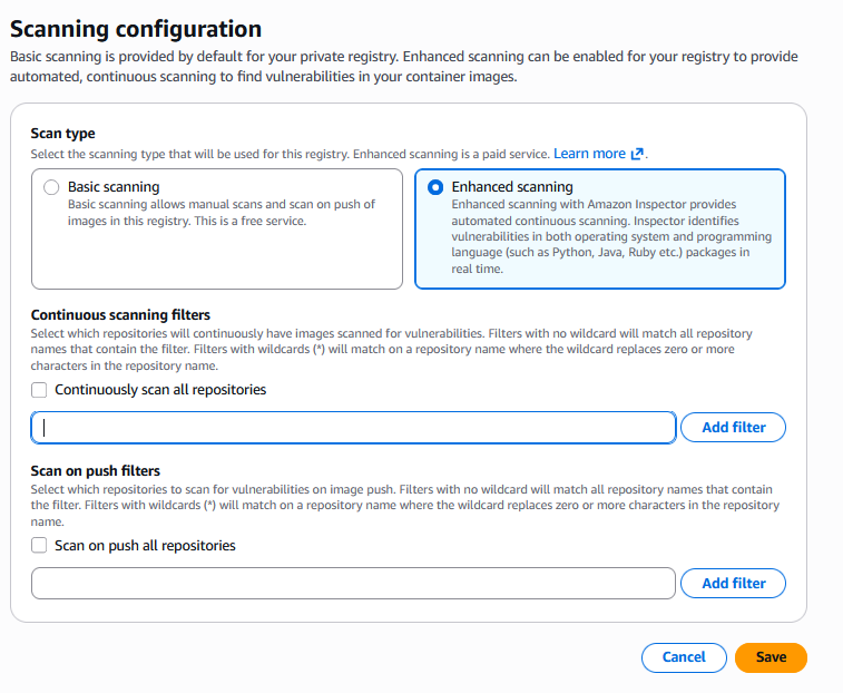 ECR config settings
